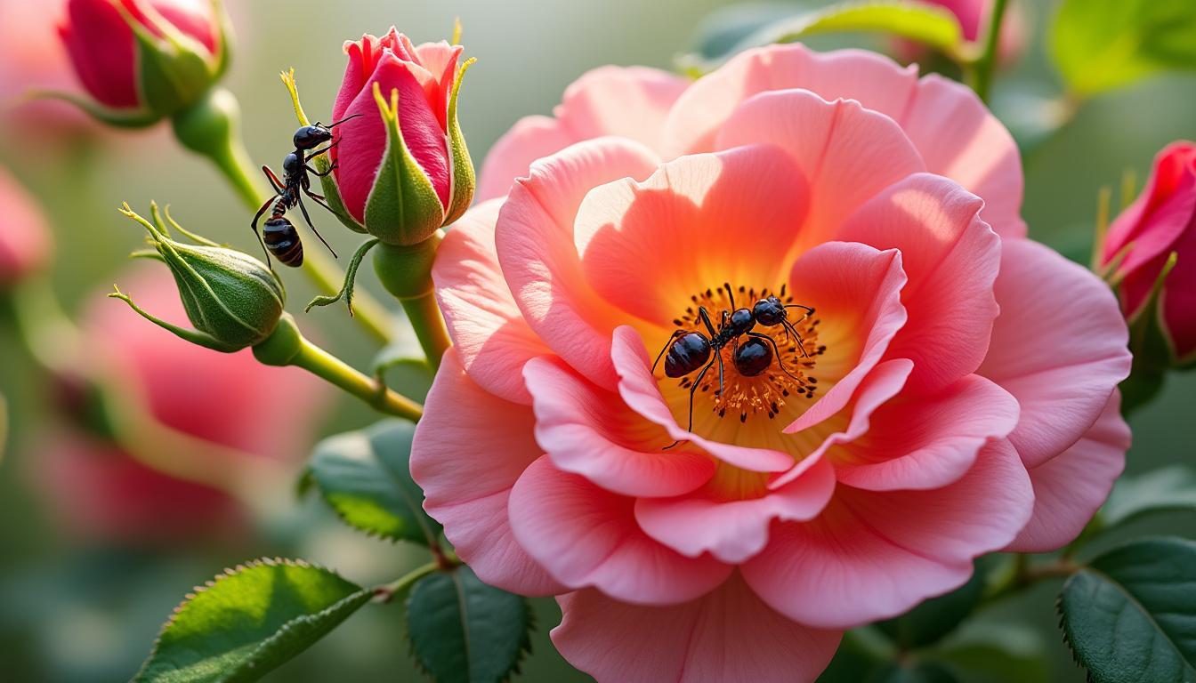 découvrez pourquoi les fourmis protègent les pucerons sur vos rosiers et apprenez à rompre ce lien méconnu pour protéger efficacement vos plantes.